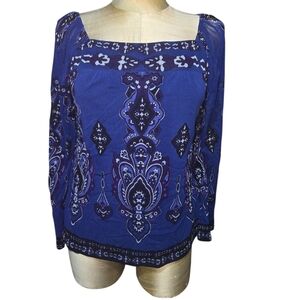 INC International Concepts Royal Blue Patterned Blouse